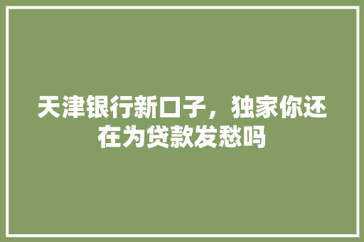 天津银行新口子，独家你还在为贷款发愁吗