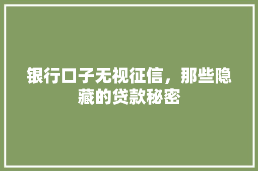 银行口子无视征信，那些隐藏的贷款秘密