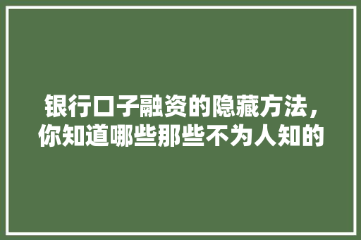 银行口子融资的隐藏方法，你知道哪些那些不为人知的秘密
