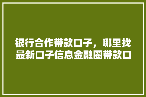 银行合作带款口子，哪里找最新口子信息金融圈带款口子最新动态