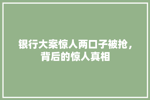 银行大案惊人两口子被抢，背后的惊人真相
