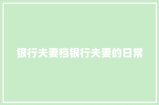 银行夫妻档银行夫妻的日常