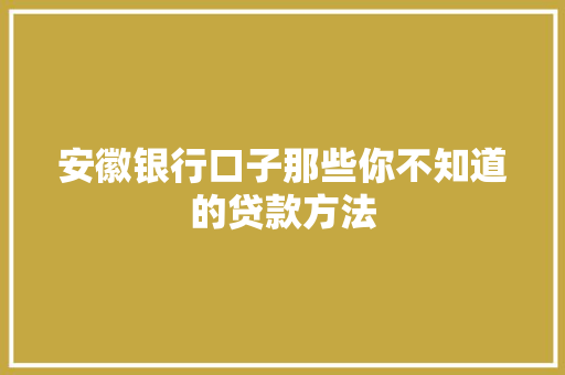 安徽银行口子那些你不知道的贷款方法