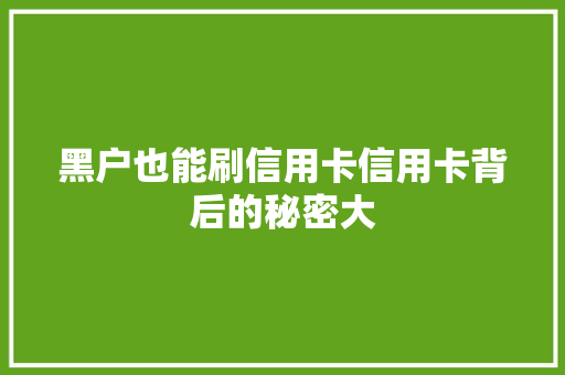 黑户也能刷信用卡信用卡背后的秘密大