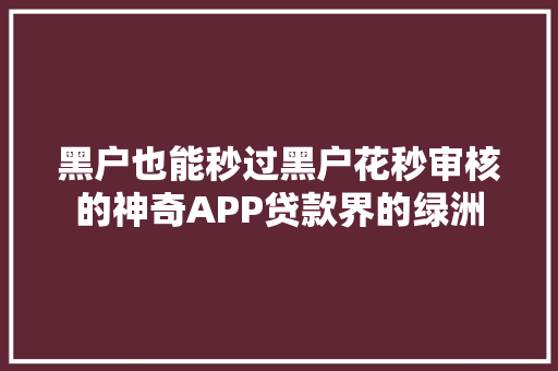 黑户也能秒过黑户花秒审核的神奇APP贷款界的绿洲
