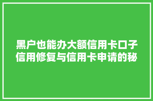 黑户也能办大额信用卡口子信用修复与信用卡申请的秘密