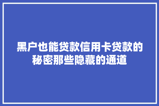 黑户也能贷款信用卡贷款的秘密那些隐藏的通道