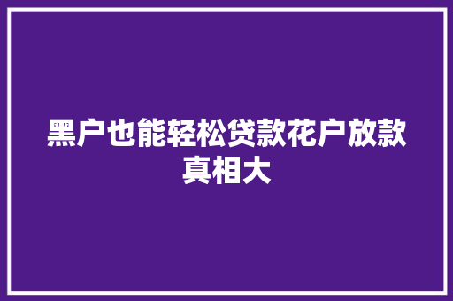 黑户也能轻松贷款花户放款真相大