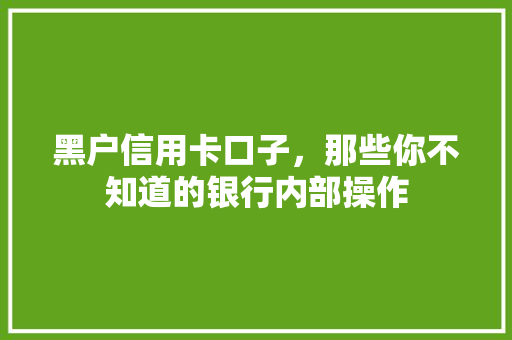 黑户信用卡口子，那些你不知道的银行内部操作