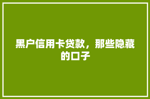 黑户信用卡贷款，那些隐藏的口子