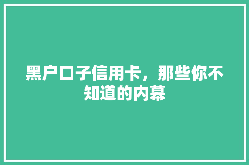 黑户口子信用卡，那些你不知道的内幕