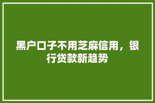 黑户口子不用芝麻信用，银行贷款新趋势