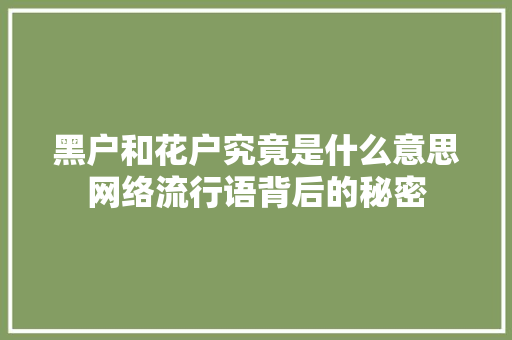 黑户和花户究竟是什么意思网络流行语背后的秘密