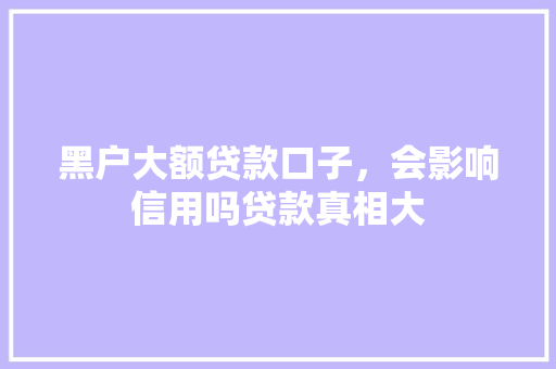 黑户大额贷款口子，会影响信用吗贷款真相大