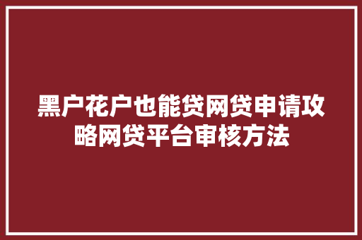 黑户花户也能贷网贷申请攻略网贷平台审核方法
