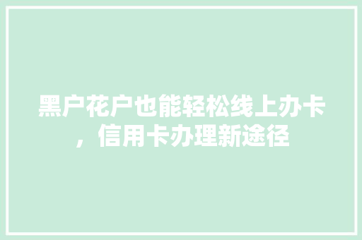 黑户花户也能轻松线上办卡，信用卡办理新途径