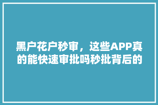 黑户花户秒审，这些APP真的能快速审批吗秒批背后的真相