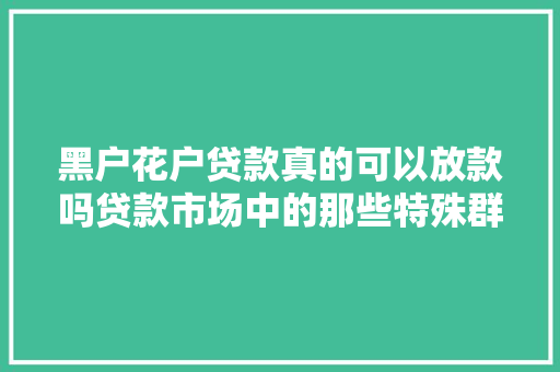 黑户花户贷款真的可以放款吗贷款市场中的那些特殊群体