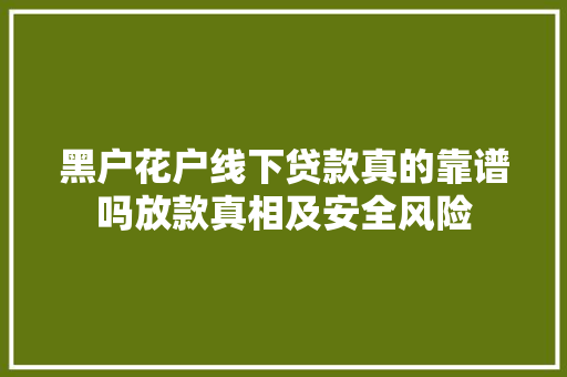 黑户花户线下贷款真的靠谱吗放款真相及安全风险