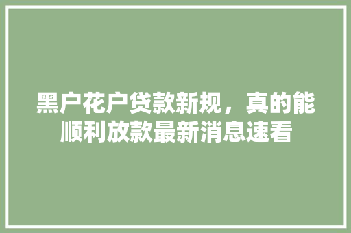 黑户花户贷款新规，真的能顺利放款最新消息速看