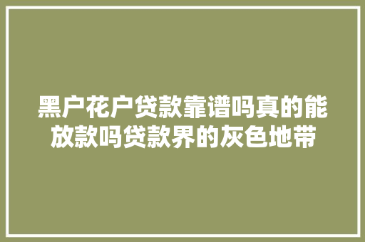 黑户花户贷款靠谱吗真的能放款吗贷款界的灰色地带
