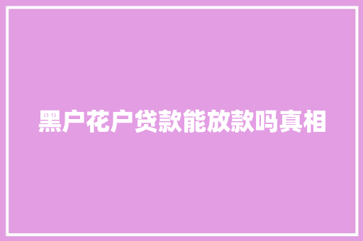 黑户花户贷款能放款吗真相