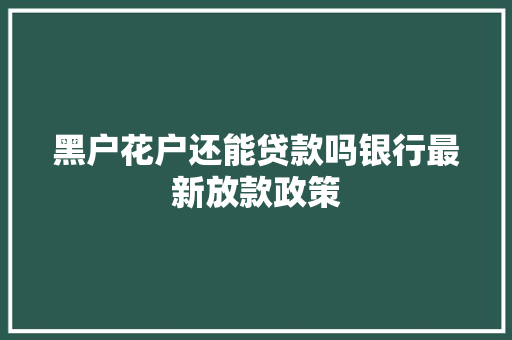 黑户花户还能贷款吗银行最新放款政策