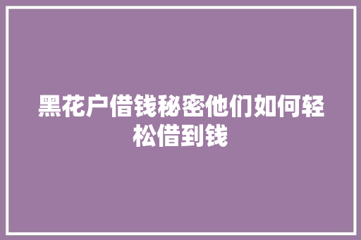 黑花户借钱秘密他们如何轻松借到钱