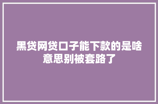 黑贷网贷口子能下款的是啥意思别被套路了