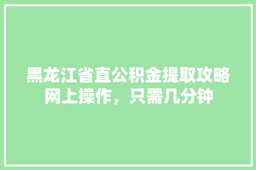 黑龙江省直公积金提取攻略网上操作，只需几分钟