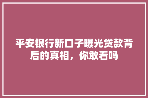平安银行新口子曝光贷款背后的真相，你敢看吗