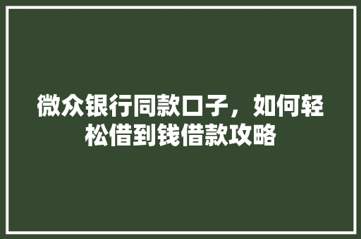 微众银行同款口子，如何轻松借到钱借款攻略