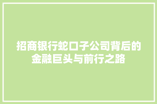招商银行蛇口子公司背后的金融巨头与前行之路