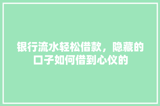 银行流水轻松借款，隐藏的口子如何借到心仪的