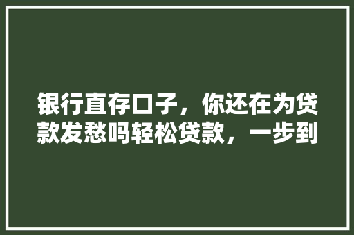 银行直存口子，你还在为贷款发愁吗轻松贷款，一步到位