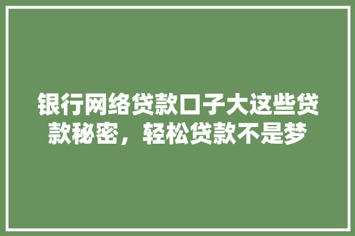 银行网络贷款口子大这些贷款秘密，轻松贷款不是梦