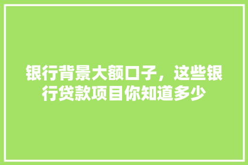 银行背景大额口子，这些银行贷款项目你知道多少