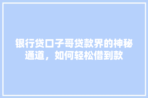 银行贷口子哥贷款界的神秘通道，如何轻松借到款