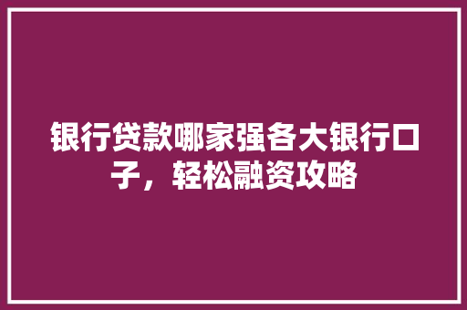 银行贷款哪家强各大银行口子，轻松融资攻略