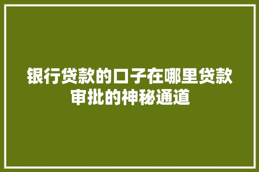 银行贷款的口子在哪里贷款审批的神秘通道