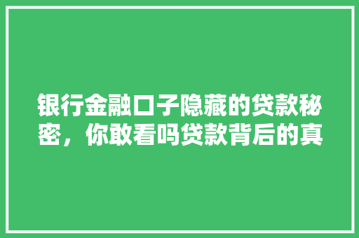 银行金融口子隐藏的贷款秘密，你敢看吗贷款背后的真相