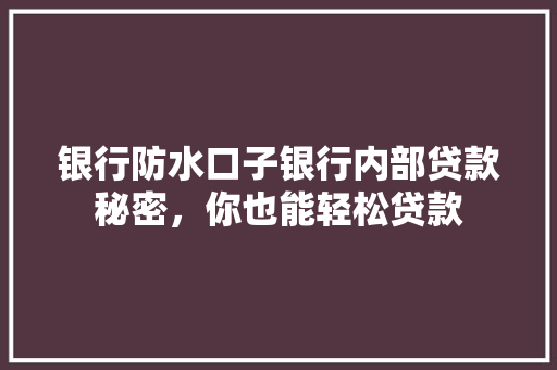 银行防水口子银行内部贷款秘密，你也能轻松贷款