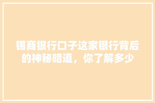 锡商银行口子这家银行背后的神秘暗道，你了解多少