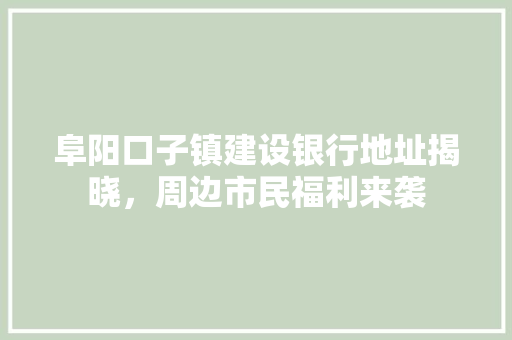 阜阳口子镇建设银行地址揭晓，周边市民福利来袭