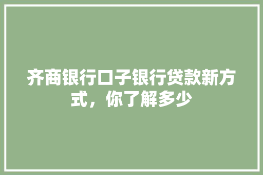 齐商银行口子银行贷款新方式，你了解多少