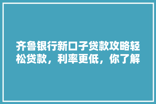 齐鲁银行新口子贷款攻略轻松贷款，利率更低，你了解多少