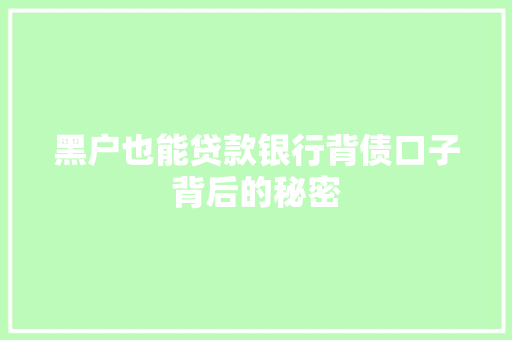 黑户也能贷款银行背债口子背后的秘密