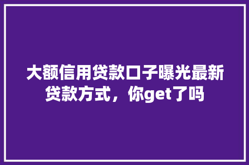 大额信用贷款口子曝光最新贷款方式，你get了吗