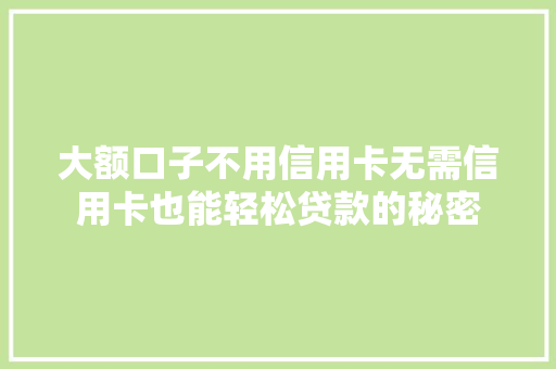 大额口子不用信用卡无需信用卡也能轻松贷款的秘密