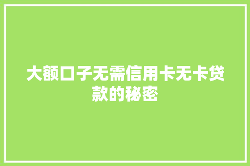 大额口子无需信用卡无卡贷款的秘密